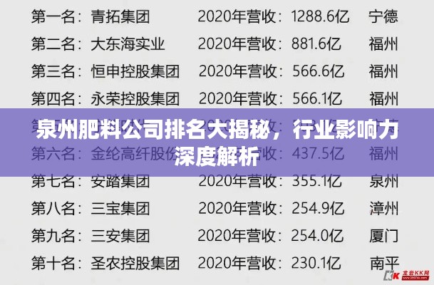 泉州肥料公司排名大揭秘，行业影响力深度解析
